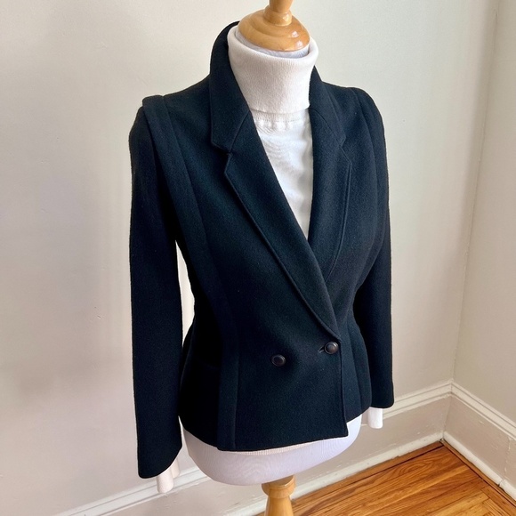 Vintage Perla Women's Black Wool Double Breasted Power Blazer Suit Jacket 7 - Picture 6 of 11